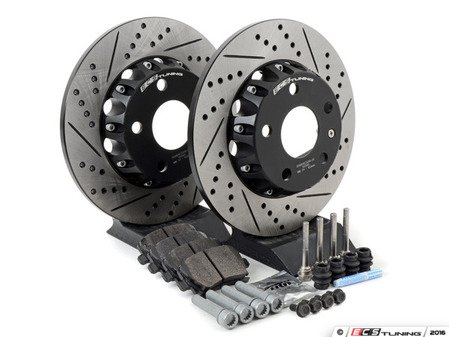 ES#3085679 - 1K0615601DKT3 - Performance Rear Brake Service Kit (282x12) - Featuring ECS Cross-Drilled & Slotted 2-Piece Brake Rotors and ECS EP24 Enthusiast Performance pads - Assembled By ECS - Audi Volkswagen