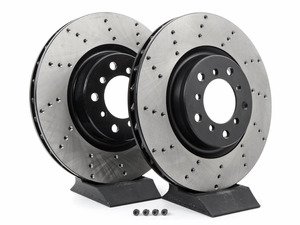 ES#3025767 - TMS1390 - Cross-Drilled Brake Rotors - Front  - This design removes performance robbing outgas and material dust caused by braking - StopTech - BMW