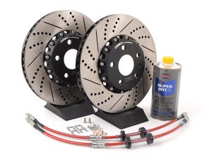 ES#3098076 - 009900ecs02kt1 - Front Brake Kit - Stage 1 - 2-Piece Cross Drilled & Slotted Rotors (312x25) - Upgrade your brake system with 2-piece rotors and stainless steel lines - ECS - Audi