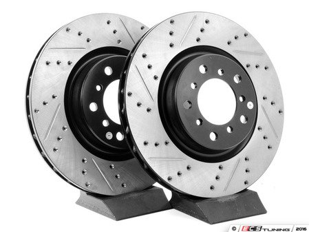 ES#3025768 - TMS12033 - Cross-Drilled & Slotted Brake Rotors - Front  - This design removes performance robbing outgas and material dust caused by braking - StopTech - BMW