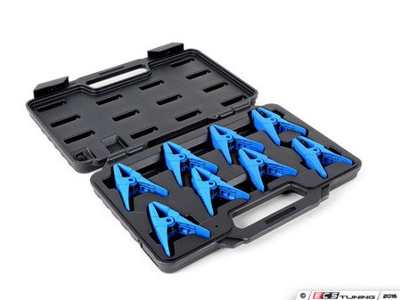 ES#2748908 - 005939SCH01A - 8 Piece Fluid Line Stopper Kit - This kit contains 2 of each size Shark type clamps designed to make a temporary seal on the end of an open line. Includes clamps with 5/16",3/8" and 1/2" open slot. Also contains double seal clamps for banjo style fittings. - Schwaben - Audi BMW Volkswagen Mercedes Benz MINI Porsche