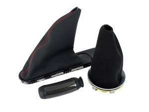 ES#3131336 - 25110417960KT - JCW Shift Knob Boot / Emergency Brake Upgrade Trim Kit - (NO LONGER AVAILABLE) - Includes JCW Shift knob boot in Alcantara, JCW Emergency Brake Leather /Red Boot, and Emergency Brake JCW Handle - Leather / Carbon Fiber - Genuine MINI - 
