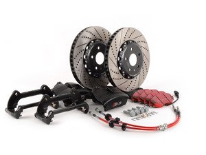 ES#3098078 - A38VBBKKT3 - Front Big Brake Kit - Stage 2 - Black Calipers - 2-Piece Drilled and Slotted Rotors (340x30) - Upgrade to the stopping power of the Audi S3 - Assembled By ECS - Audi