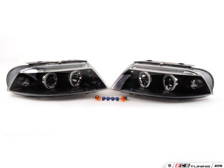 ES#3021501 - LHPPAS01JMTM - LED Angel Eye Projector Headlight Set - Black - Improve lighting quality & performance of your B5.5 Passat with European headlight housings - Spec-D Tuning - Volkswagen