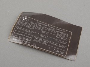 ES#262786 - 71227594388 - Exhaust Emissions Label - Genuine BMW - BMW