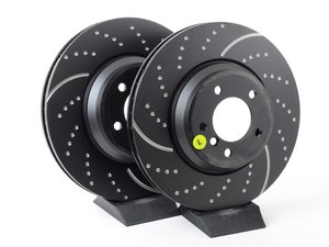 ES#2071356 - GD1512 - Front Cross Drilled & Slotted Brake Rotors - Pair (348x30) - Upgraded to a dimpled and slotted rotor for improved braking - EBC - BMW