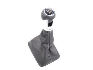 ES#2806549 - 5G1711113ECXV - Shift Knob with Boot - 6-Speed - Leather knob with leatherette boot - black/aluminum - Genuine Volkswagen Audi - Volkswagen