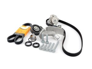 ES#3098275 - 06B198479KT1 - Timing Belt Kit - Ultimate  - Complete kit to service your timing belt, Geba water pump, and thermostat. Featuring ECS Heavy Duty Cast Aluminum Thermostat Housing! - Assembled By ECS - Audi Volkswagen