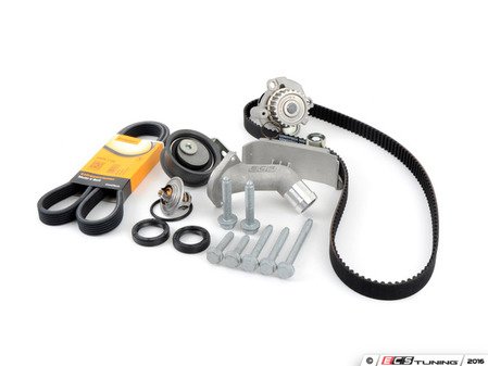 ES#3098275 - 06B198479KT1 - Timing Belt Kit - Ultimate  - Complete kit to service your timing belt, Geba water pump, and thermostat. Featuring ECS Heavy Duty Cast Aluminum Thermostat Housing! - Assembled By ECS - Audi Volkswagen