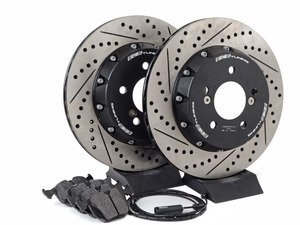 ES#3046855 - 011699ECSKT2 - Performance Rear Brake Service Kit - ECS 2-piece semi-floating cross drilled and slotted rotors and Hawk HPS pads - Assembled By ECS - BMW