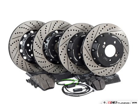 ES#3046853 - 000505ECS02KT5 - Performance Front & Rear Brake Service Kit - Featuring front and rear ECS 2-piece semi-floating cross drilled and slotted rotors and ECS EP24 Enthusiast Performance pads - Assembled By ECS - BMW