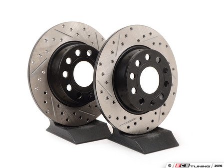 ES#3098696 - 127.33131KT - Rear Cross-Drilled & Slotted Rotors - Pair (272x10) - Upgrade to a slotted / cross-drilled rotor for improved braking - OE# 1K0615601AA - StopTech - Audi Volkswagen