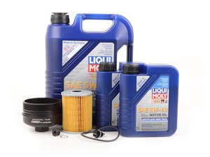 ES#3138738 - 009390ECS02KT1 -  Liqui Moly Leichtlauf Oil Service Kit (5w-40) - With ECS Magnetic Drain Plug & Black Aluminum Oil Filter Housing - Includes Mann oil filter and Liqui Moly Leichtlauf High Tech A40 Spec oil and black billet aluminum filter housing! - Assembled By ECS - Audi Volkswagen Porsche