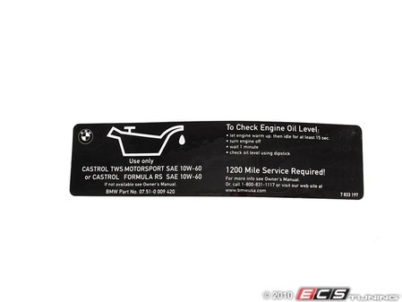 ES#185123 - 71227833197 - Oil Inspection Label - A helpful under hood reminder. - Genuine BMW - BMW