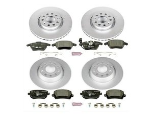 ES#3145619 - ESK5798 - Power Stop Euro-Stop Coated Front & Rear Brake Kit (312mm/282mm) - A premium OE-equivalent 4-wheel upgrade featuring ECE-R90 certified brake pads, genuine Geomet coated high-carbon smooth rotors, and integrated front electronic wear sensors. - Power Stop - Volkswagen