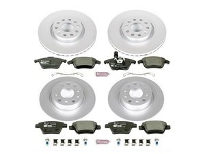 ES#3145622 - ESK5803 - Power Stop Euro-Stop Premium Front & Rear Brake Kit (312mm/272mm) - An authentic OE-specification complete 4-wheel braking solution featuring European-sourced pads, high-carbon smooth Geomet coated rotors, and strict ECE-R90 certification. - Power Stop - Volkswagen