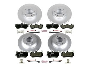 ES#3145489 - ESK4495 - Power Stop Euro-Stop Premium Front & Rear Brake Kit (330x32/330x28) - A premium OE-equivalent 4-wheel upgrade package featuring ECE-R90 certified brake pads, genuine Geomet coated high-carbon smooth vented rotors, and electronic wear sensors. - Power Stop - Volkswagen Porsche