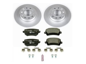 ES#3145517 - ESK4627 - Power Stop Euro-Stop Premium Rear Brake Kit (260mm) - A quality braking kit to restore braking A premium OE-equivalent rear axle upgrade featuring ECE-R90 certified brake pads, genuine Geomet coated high-carbon smooth solid rotors, and premium installation hardware. - Power Stop - Volkswagen