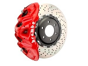 ES#3148324 - 1Q1.9617A2 - Brembo GT Front Big Brake Kit - 2 Piece Drilled Rotors (412x38) - Featuring Red 8 piston calipers, stainless brake lines and Brembo Sport brake pads - Brembo - Audi