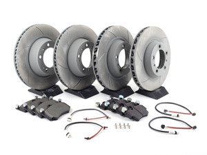 ES#2598359 - 99635140904PEKT - Performance Front & Rear Brake Service Kit - Featuring Sebro slotted rotors and Hawk HPS brake pads - Assembled By ECS - Porsche