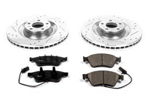 ES#3988935 - CRK4570 - Power Stop Z23 Evolution Sport Coated Front Brake Kit (360mm) - A premium front axle upgrade package featuring high-carbon smooth Geomet coated performance rotors, low-dust carbon-fiber ceramic pads, and integrated electronic wear sensors. - Power Stop - Audi Volkswagen
