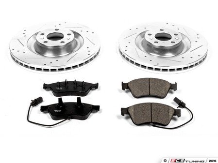 ES#3157002 - K4570 - Power Stop Z23 Evolution Sport Front Brake Kit (360mm) - A performance front axle upgrade package featuring precision cross-drilled & slotted rotors, low-dust carbon-fiber ceramic pads, and integrated electronic wear sensors. - Power Stop - Audi Volkswagen