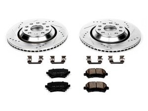 ES#3157028 - K4628 - Power Stop Z23 Evolution Sport Rear Brake Kit (310x22) - A performance rear axle upgrade featuring precision cross-drilled & slotted vented rotors, low-dust carbon-fiber ceramic pads, and a premium stainless steel hardware kit. - Power Stop - Volkswagen