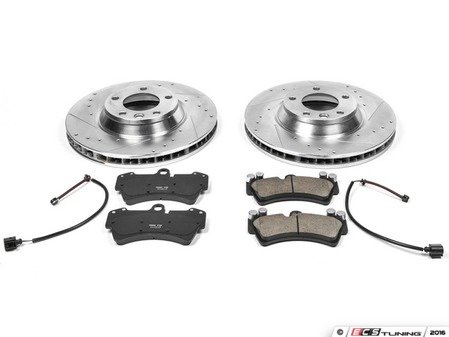 ES#3156997 - K4558 - Power Stop Z23 Evolution Sport Front Brake Kit (350x34) - A high-performance front axle upgrade featuring precision cross-drilled & slotted vented rotors, low-dust carbon-fiber ceramic pads, and replacement electronic wear sensors. - Power Stop - Audi Volkswagen Porsche