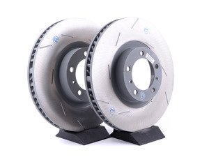ES#2515724 - 97035140300KT - Original Front Slotted Brake Rotors - Pair 14.17 IN (360MM) - Directional front axle fitment - Both left and right - Genuine Porsche - Porsche