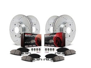 ES#3156981 - K4495 - Power Stop Z23 Evolution Sport Front & Rear Brake Kit (330x32/330x28) - A high-performance complete 4-wheel upgrade featuring precision cross-drilled & slotted vented rotors, low-dust carbon-fiber ceramic pads, and replacement electronic wear sensors. - Power Stop - Volkswagen Porsche