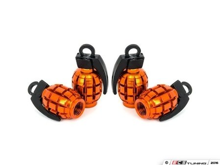 ES#3176351 - 4PCORGVSGRENADE - Grenade Valve Stem Caps - Orange - Lightweight anodized spike valve stem caps measuring 1.57" high - Sickspeed - BMW Volkswagen MINI