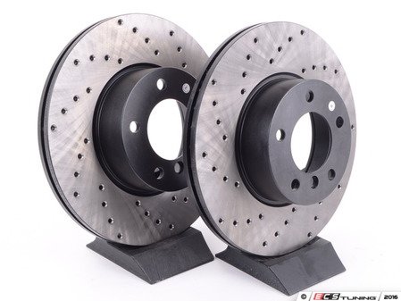 ES#3034970 - 34116792219CD - Cross-Drilled Brake Rotors - Front (312x24) - This design removes performance robbing outgas and material dust caused by braking - StopTech - BMW