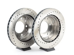 ES#2588727 - 275802 - Cross-Drilled Rear Brake Rotors - Pair 11.41" (290mm) - Directional rear axle fitment - Both left and right - Sebro - Porsche