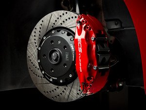 ES#3129768 - 011219ECS01-01KT - Front Big Brake Kit - Stage 3 - 2-Piece Cross-Drilled & Slotted Rotors (352x32) - (NO LONGER AVAILABLE) - Featuring ECS 4-piston brake calipers, caliper brackets, EBC Redstuff pads, drilled and slotted semi-floating two-piece rotors, Exact-Fit stainless steel lines and hardware - ECS - 