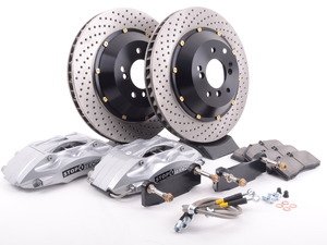 ES#3048373 - 83.154.004G.62 - StopTech rear 4 piston big brake kit (345x28mm) - (NO LONGER AVAILABLE) - Comes with 4 piston silver calipers, 2 piece uncoated drilled rotors and stainless steel brake lines. - Includes brackets and mounting bolts - StopTech - 