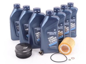 ES#2918840 - 83212365945KT1 - Genuine Oil Change Kit - With ECS Aluminum Oil Filter Cap - Everything for an oil service with BMW Twin Power Turbo oil, ECS Magnetic Oil Drain Plug and Billet Aluminum Oil Filter Cap to prevent damaged threads or rounded heads! - Assembled By ECS - BMW