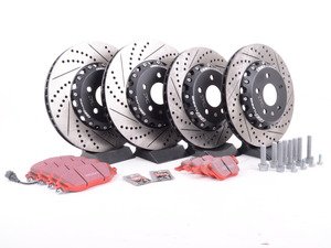 ES#3098183 - 1l0615601kt9KT - Front And Rear Brake Service Kit (340x30/310x22) - Featuring ECS 2-piece cross-drilled and slotted rotors and EBC RedStuff Performance pads - Assembled By ECS - Audi Volkswagen
