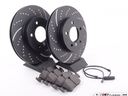 ES#2795962 - 34116855152KT7 - Performance Front Brake Service Kits  - Featuring ECS V5 drilled & slotted brake rotors and ECS EP24 "Enthusiast Performance" brake pads. - Assembled By ECS - BMW