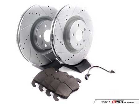 ES#3194981 - K6140 - Power Stop Z23 Evolution Sport Front Brake Kit (345mm) - A performance front-wheel brake upgrade featuring drilled & slotted rotors and low-dust carbon-fiber ceramic pads. - Power Stop - Audi