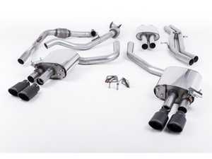 ES#3236155 - SSXAU649 - Cat-Back Exhaust System - Resonated With Exhaust Valves - 2.50" stainless steel with quad Cerakote black velvet oval tips - Milltek Sport - Audi