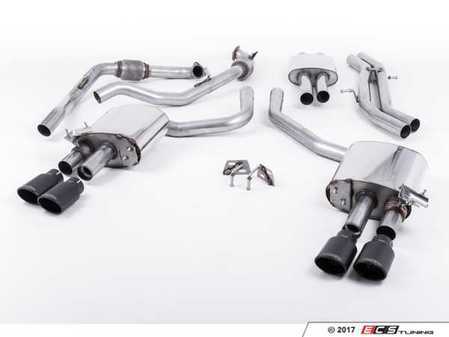 ES#3236155 - SSXAU649 - Cat-Back Exhaust System - Resonated With Exhaust Valves - 2.50" stainless steel with quad Cerakote black velvet oval tips - Milltek Sport - Audi