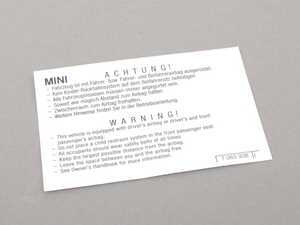 ES#184970 - 71217063938 - Instruction label Notice - Airbag Sticker - Clear sticker for the windshield - Genuine MINI - MINI