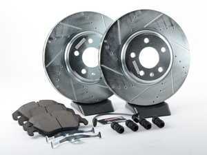 ES#3157360 - K5752 - Power Stop Z23 Evolution Sport Front Brake Kit (320mm) - A performance front axle upgrade featuring precision cross-drilled & slotted rotors, low-dust carbon-fiber ceramic pads, and a premium electronic wear sensor. - Power Stop - Audi