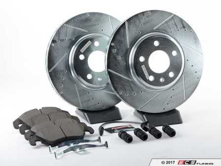ES#3157360 - K5752 - Power Stop Z23 Evolution Sport Front Brake Kit (320mm) - A performance front axle upgrade featuring precision cross-drilled & slotted rotors, low-dust carbon-fiber ceramic pads, and a premium electronic wear sensor. - Power Stop - Audi