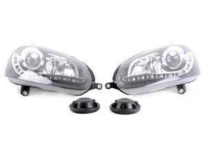 ES#3220990 - D41-1108P-LEHM2 - R8 Style Projector Headlight Set - Black  - (NO LONGER AVAILABLE) - Features Audi style LED daytime running lights and D2S compatible projector housings - Depo - 