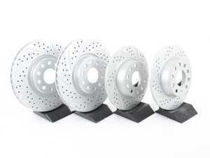 ES#3241143 - 1K0698601KT1 - Front And Rear Drilled/Slotted Brake Rotor Kit (312x25/272x10) - (NO LONGER AVAILABLE) - Featuring GEOMET protective coating. - ECS - 