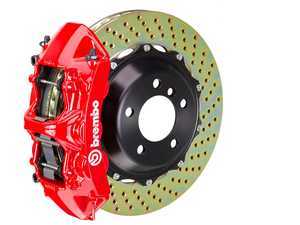 ES#3410426 - 1N1.9059A2 - Brembo GT Front Big Brake Kit - 2-Piece Drilled Rotors (380x34) - Featuring Red 6 piston calipers, stainless brake lines and Brembo Sport brake pads - Brembo - Audi