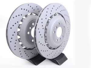ES#3220746 - 34212284103KT2 - Rear Brake Rotors - Pair (396x24) - Drilled, semi-floating original equipment replacement rotors. - Zimmermann - BMW
