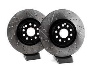 ES#3234589 - 127.33144KT - Front Cross-Drilled & Slotted Sport Brake Rotors - Pair (340x30) - Featuring E-Coating finish - StopTech - Audi Volkswagen