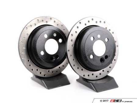 ES#3033142 - 34216784389CD - Cross Drilled Brake Rotors - Rear 11.02" (280x10) - This design removes performance robbing outgas and material dust caused by braking - StopTech - MINI